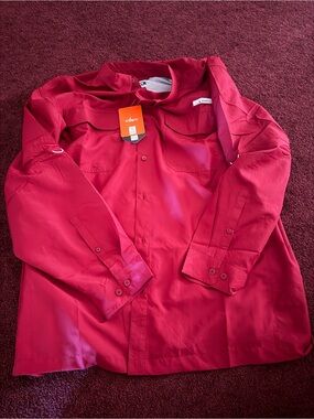 Men's Red Long-Sleeve Button Front Shirt